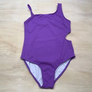 Andy & Evan Girls Purple Ribbed One Piece Swimsuit Cutout Size M 10 NWT